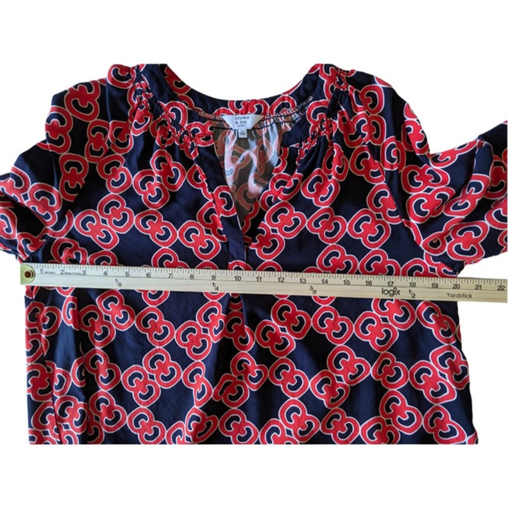 Crown & Ivy Black & Orange Top Blouse Tunic Petite Large 3/4 Puff Sleeves - Picture 4 of 8